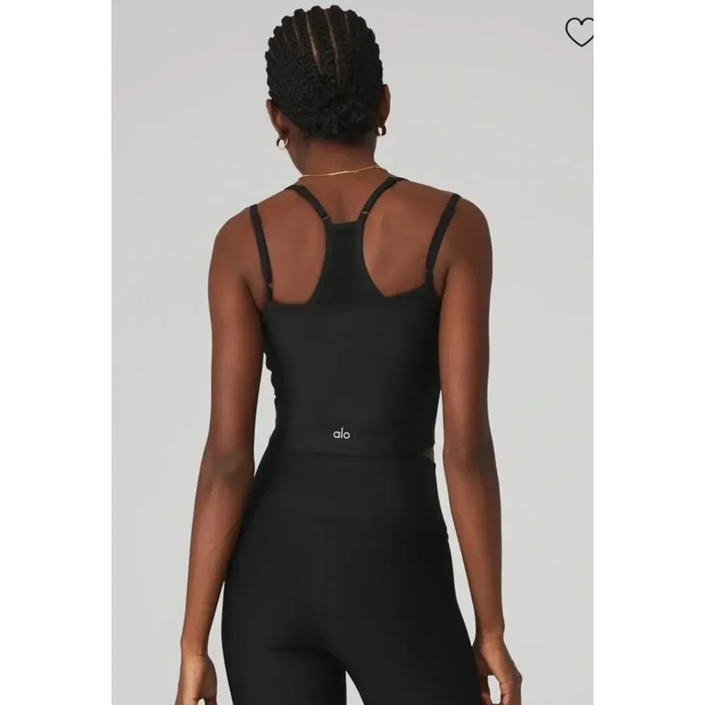 NWT Alo Yoga Airlift Double Check Sports Bra Tank Black Gym Workout Sports Sz XS